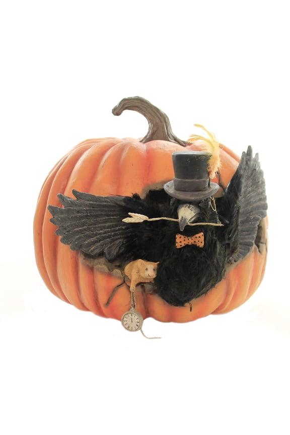12.25In Cawing Pumpkin, Polyresin, Bird Mouse Pocket Watch Td8521