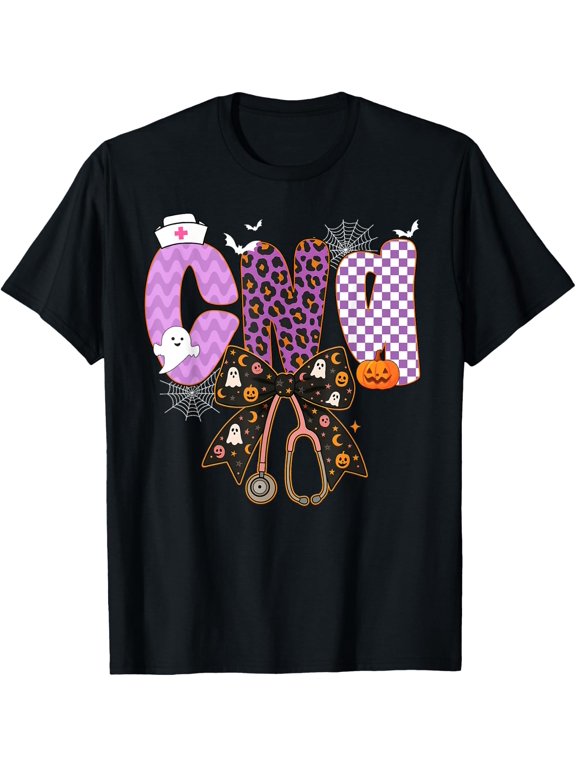 Halloween CNA Nurse Stethoscope Bow Celebration T-Shirt, Size S-5XL