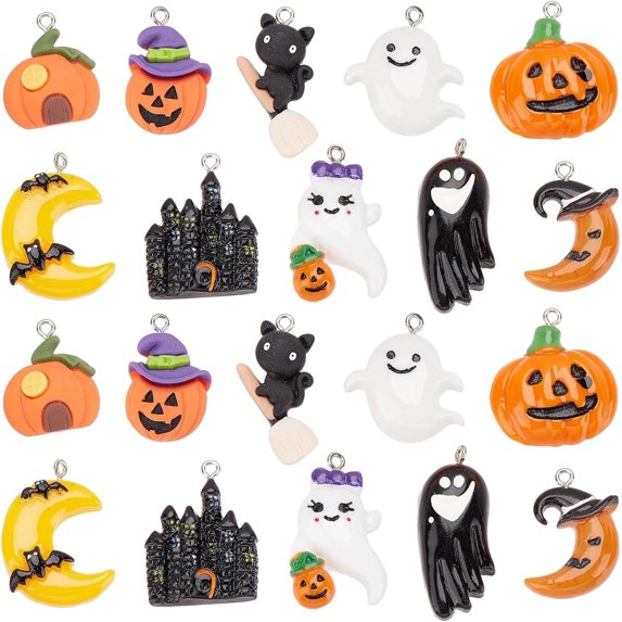 Halloween Cabochons Resin Halloween Bead Charms No Hole Flat Back Cabochon Bulk Flat Backs for Jewelry Making Supplies Adult Scrapbooking Embellishments