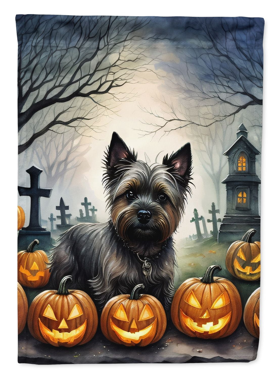 Halloween Cairn Terrier Dog House Flag 28x40IN Double-Sided Polyester Decorative Sleeve Pole Flag for Outdoor Home Garden