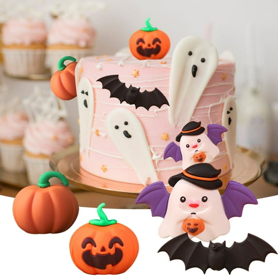 Halloween Cake Cake Decorating Kit, Orange Cakes, Halloween Soft Glue Cute Funny Bat Cake Decoration Ornament Baking Holiday Cake Plugin