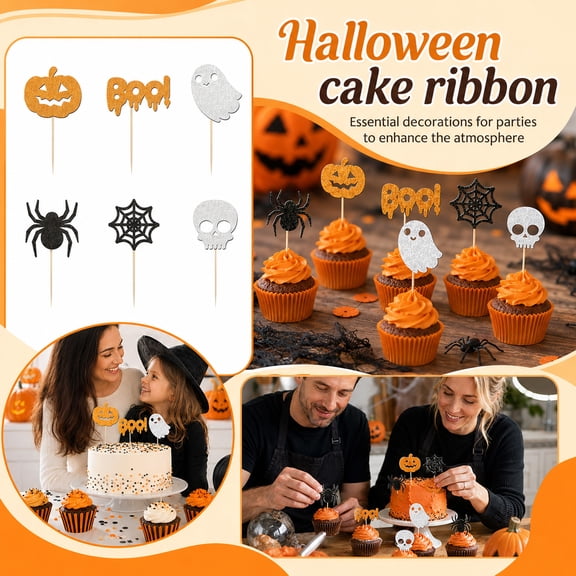 Halloween Cake Toppers Assorted Plastic Picks for Cupcakes Party Decorations Food Safe Spooky Theme