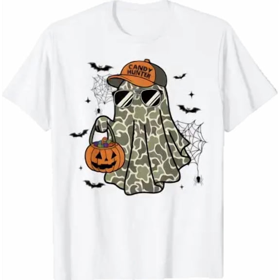 Halloween Camo Ghost Costume Candy Hunter Pumpkin Holiday T-Shirt, Size S-5XL