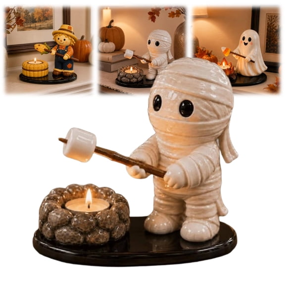 Halloween Campfire Tealight Holder, Spooky Cute Ghost Mummy Candle Holder, Campfire Gathering Tealight Stand for Halloween Entryway Coffee Table Indoor Decor