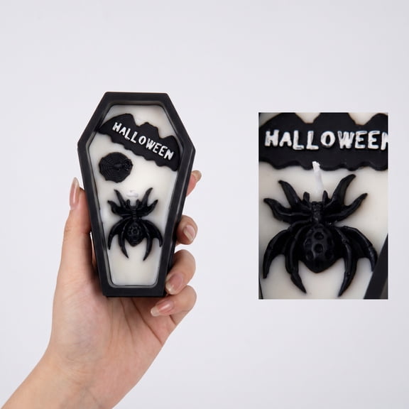Halloween Candle 5 X 3.5 Inch Halloween Coffin Shaped Scented Candle Spooky Halloween Decor for Haunted House Indoor Mantel Table Party Display Single Pack