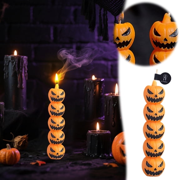 Halloween Candle, Halloween Long Stick Pumpkin Head Candle, Smokeless Decorative Taper Wax Candle, Carved Jack Face Pumpkin Candle For Mantel, Shelf And Seasonal Table Styling