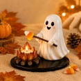 thumbnail image 1 of Halloween Candle Holder, Autumn Ghost Campfire Tealight Holder, Cute Hand-Painted Resin Tabletop Decor for Shelf Mantel, Farmhouse Indoor Halloween Decoration Gift, 1 of 5