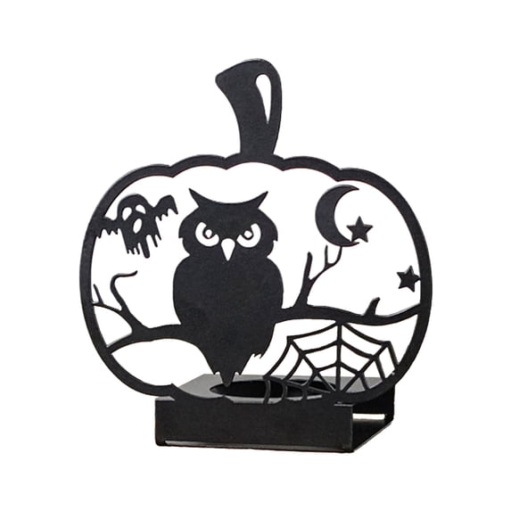Halloween Candle Holder, Tealight Candle Holders with Pumpkin Owl/Cat/Spider, Funny Shadow Black Metal Tea Light Holders, Scary Halloween Decoration for Table Centerpieces, Party