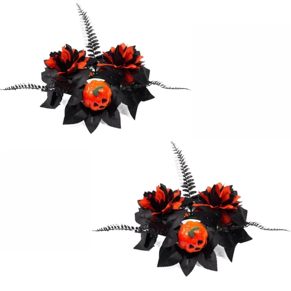 Halloween Candle Holders, Halloween Table Centerpieces, Spooky Halloween Decorations, Candle Rings Wreaths, 2-Piece Burgundy Rose Pumpkin Mini Wreath Set for Pillar Candles,