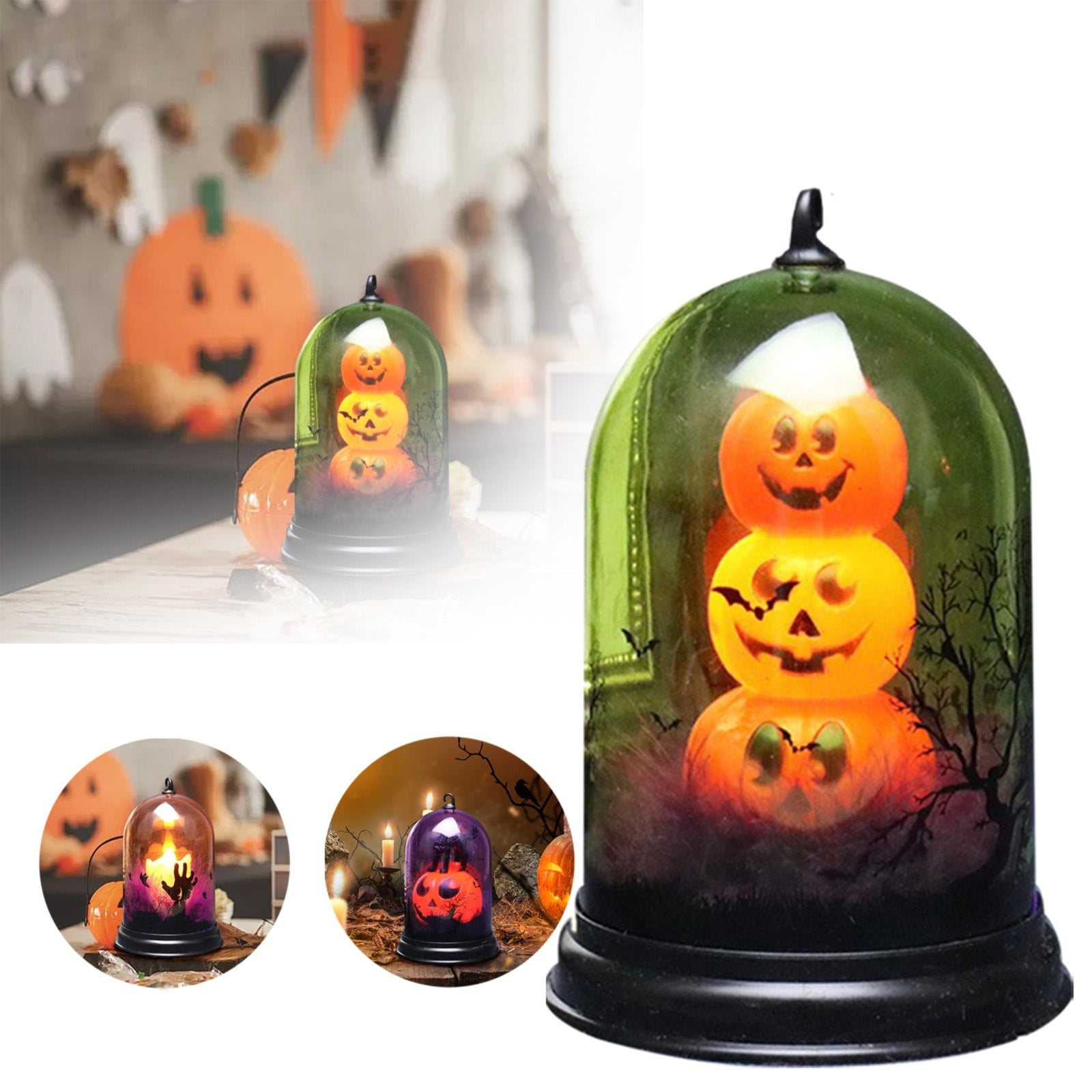 Halloween Candle Lamp Halloween Flameless Candle Cat Pumpkin Pattern