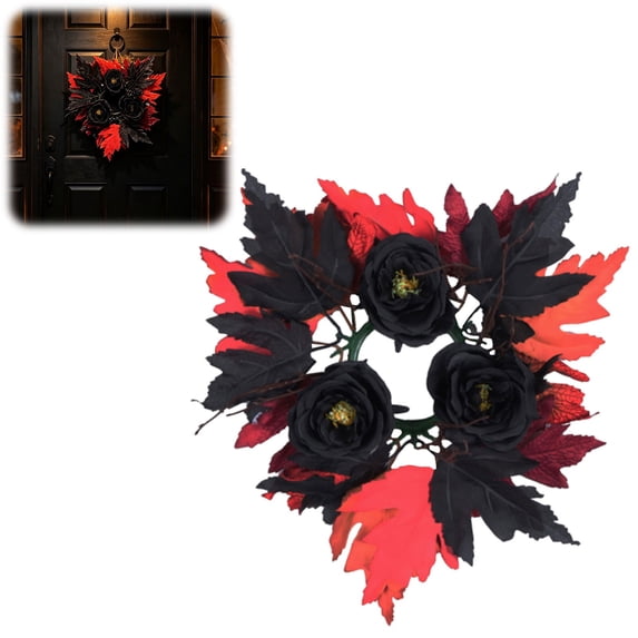 Halloween Candle Ring Wreaths, Black Candle Wreaths for Pillar, Jar-Style Led Candles, for Dining Tables, Party, Wedding, Seasonal Displays 1 Pc