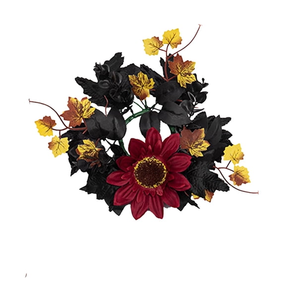 Halloween Candle Rings Wreaths,Fall Artificial Maple Leaf Wreath Pillar Candle Holder Wreaths Garland,Mini Maple Leaves Wreath,Thanksgiving Decorative Tealight Holder,Autumn Fall Decor,Z_B