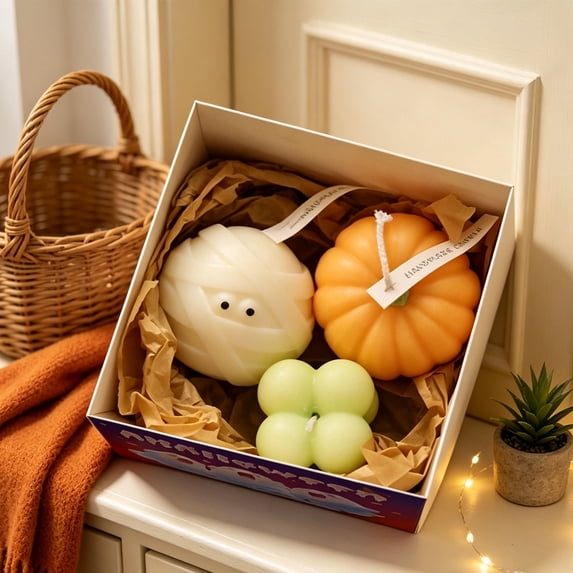 Halloween Candle Set, Ghost Pumpkin Candles, Aromatherapy Candle Gift, 3Pcs Soy Wax Decorative Lights for Fall Party Home Decor
