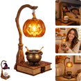 thumbnail image 1 of Halloween Candle Warmer Lamp Witch Broom Design Resin Tabletop Decor Interchangeable Lampshade For Halloween Party Mantel Desk Seasonal Holiday Decoration,A, 1 of 7