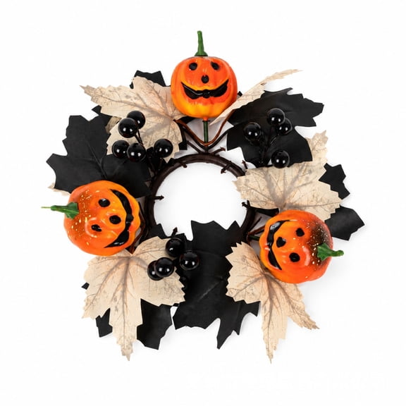Halloween Candleholder Wreath Maple Leaf Ghost Face Pumpkin Home Decor, Plastic