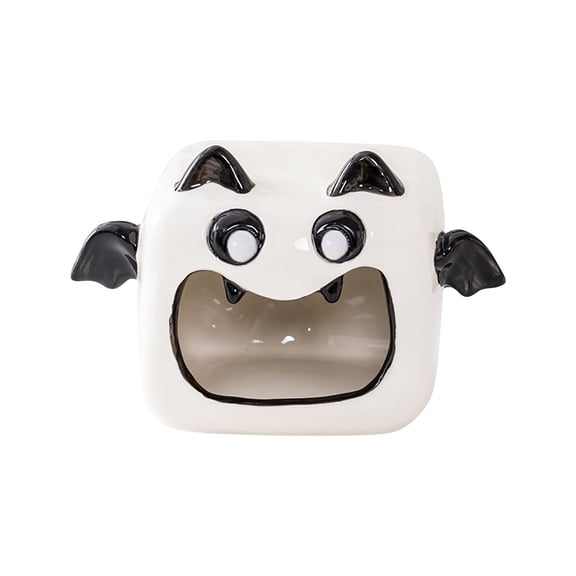 Halloween Candlestick Ceramic Ghost, Multi-Functional Desktop Ornament with Candy Storage, Spooky Cute Lantern for Home Halloween Party Decor White