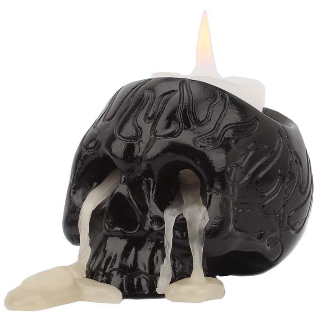 Skull Candle Holder-Gothic Shed Tears Human Skull Candle Holder Novelty  Skull Bone Candlestick Halloween White