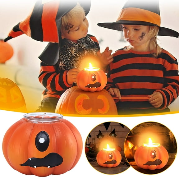 Halloween Candlestick Pumpkin Candlestick Prop Statue Candle Holder Gift Decor Halloween Vampire Face Pumpkin Candleholder Candle Lamp Desktop Decoration Resin Craft Ornament Perfect