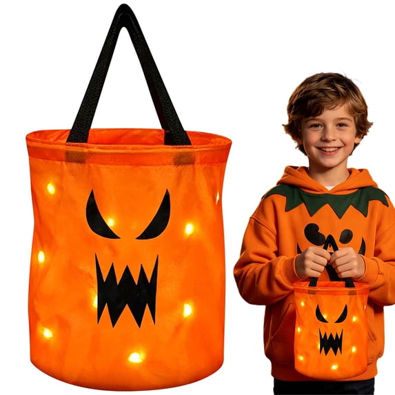Halloween Candy Bag,LED Light Pumpkin Candy Buckets,Halloween Trick or Treat Bucket with Pumpkin Smile Face for Halloween Party Favors Goodie Bags