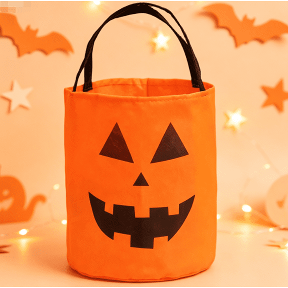 Halloween Candy Bag,LED Light Pumpkin Candy Buckets for Kids,Halloween Trick or Treat Bucket with Pumpkin Smile Face for Halloween Party Favors Goodie Bags (Brown Tri)