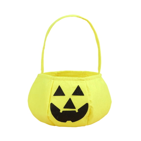 Halloween Candy Bag, Non-Woven Jack-O-Lantern Design Yellow Goodie Bag, 1 Pack Portable Reusable 7.9 Inch Tote Sack, for Kids Trick or Treat Party Favors Holiday Decorations Gift Storage