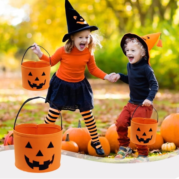 Halloween Candy Bag Pumpkin Nonwoven Fabric Basket 11.0x7.9in with Handle for Trick or Treat Party Decor by OVFUIZ