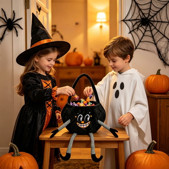Halloween Candy Bag Reusable Cute Smiling Pumpkin Trick or Treat Bag Indoor Outdoor Fall Decro