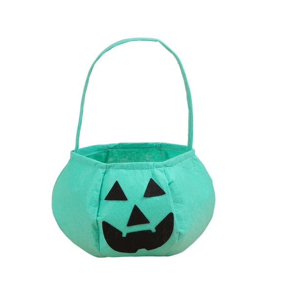 Halloween Candy Bag, Teal Non Woven Jack O Lantern Design, 1 Pack Portable Lightweight Carry Tote, Trick or Treat Party Favors Storage for Kids Halloween Gift Goodies Collection