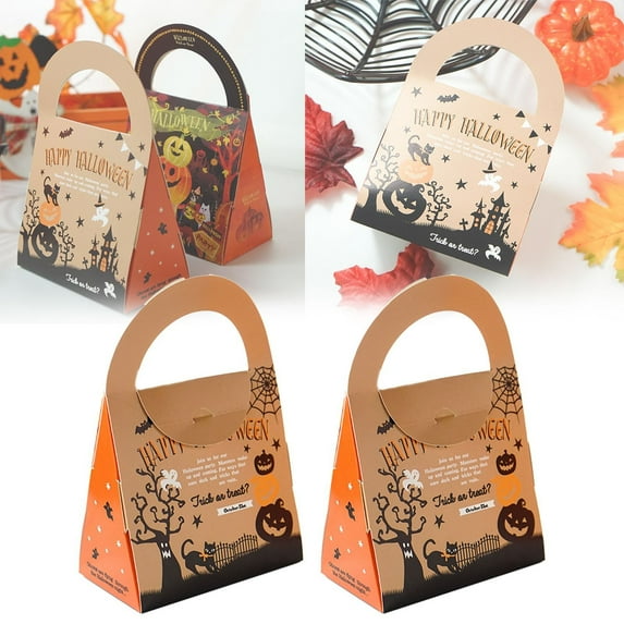 Halloween Candy Bags with Handles, Reusable Trick or Treat Paper Tote Bags for Halloween Party Favors and Decorations (Multicolor/2 Pcs) 4.72x2.56x7.08"