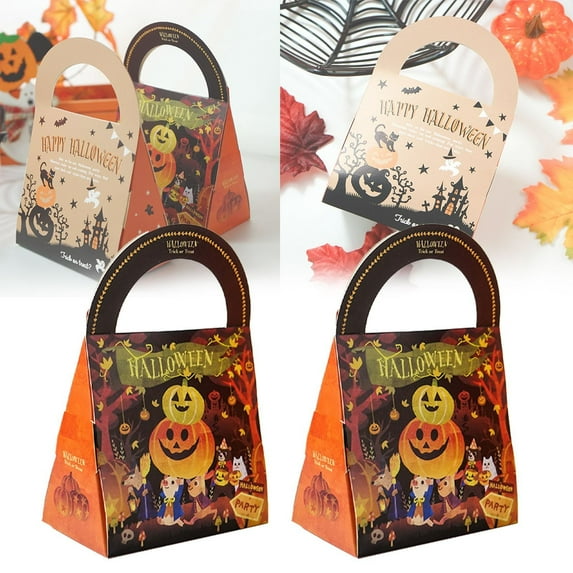 Halloween Candy Bags with Handles, Reusable Trick or Treat Paper Tote Bags for Halloween Party Favors and Decorations (Multicolor/2 Pcs) 4.72x2.56x7.08"