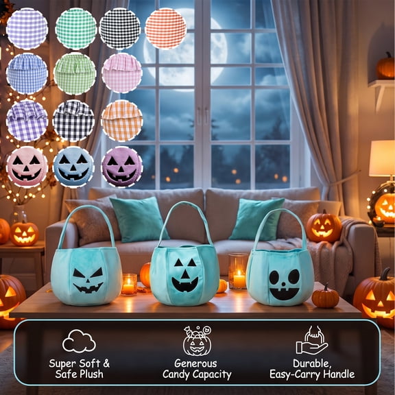 Halloween Candy Bags Treat Snack Goodie Small Gift Fabric Handheld Basket with Lamp Trick or Treat 9.8in for Kids Party Decor by MPOISVA