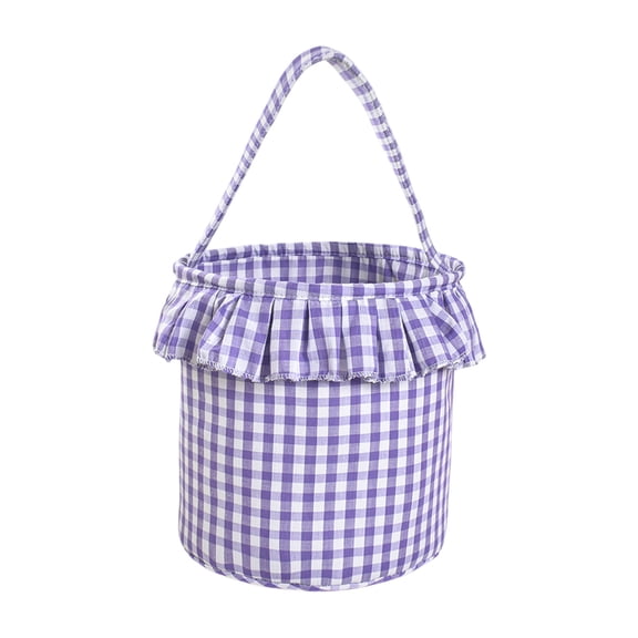 Halloween Candy Basket Bags with Handle, Retro Plaid Bucket Storage Gifts with Ruffled Edges Decorations Candy Gifts Storage