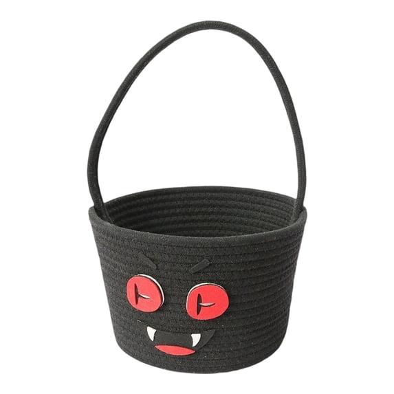 Halloween Candy Basket, Cotton Rope Evil Face Design, 1pc Portable Carrying Bucket, Trick or Treat Storage Basket for Halloween Party Decoration Candy Holding Snack Ornament Storage