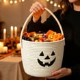 thumbnail image 1 of Halloween Candy Basket Pumpkin Woven 10.6x6.7x6.7in with Bow Handle Portable for Kids Trick or Treat Collection by OVFUIZ, 1 of 6
