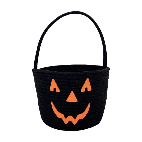 Halloween Candy Basket Woven Bin with Handles, Cute Candy Bowl for Outdoor Storage Home Organizer, Soft Basket to Fill, Decorative Container for Daily Use and Gift Giving, Fall Decor for Home