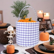 Halloween Candy Basket with Handle - Foldable Plaid Trick or Treat Bucket for Party Decor & Gift Collection