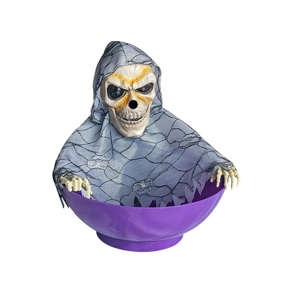 Halloween Candy Bowl, Animated Halloween Candy Bowl Holder,Halloween Decorations Animated Skeleton Candy Dish with Motion Activated, Screaming Witch Holder with Sound