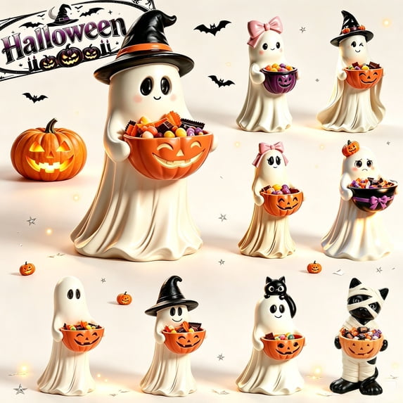 Halloween Candy Bowl, Ghost Shaped Resin Candy Dish, Boo Ghost Serving Tray, Halloween Decorations Indoor, Home Party Fall Decor for Porch Mantel Tabletop