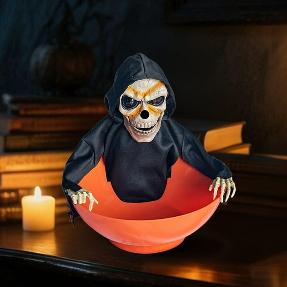Halloween Candy Bowl,Halloween Candy Dishes Decorative with LED Eyes and Sound,Spooky Motion Activated Skeleton Candy Holder with Screaming Skull and Light up Red Eyes for Halloween Decorations