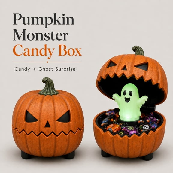 Halloween Candy Bowl Holder, LED Light-Up Halloween Treat Holder, Ghosts & Jack O Lanterns Dish Bowl Cute Trick or Treat Storage Container for Candy, Snacks, Halloween Desktop Decoration