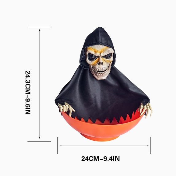 Halloween Candy Bowl, Motion Activated Skeleton Candy Dish, Large Capacity LED Red Light Sound Effect Haunted Candy Holder, Durable Resin Plastic Halloween Decorations