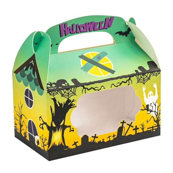 Halloween Candy Box, Spooky Pumpkin Ghost Spider Bat Haunted House Themed Party Favor Holder Trick or Treat Handheld Goodie Box Holiday Gift Packaging Accessory,Green