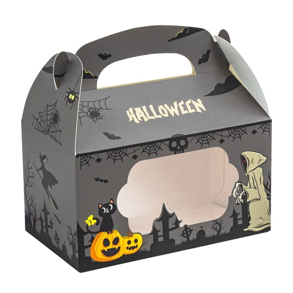 Halloween Candy Box, Spooky Pumpkin Ghost Spider Bat Haunted House Themed Party Favor Holder Trick or Treat Handheld Goodie Box Holiday Gift Packaging Accessory,Black