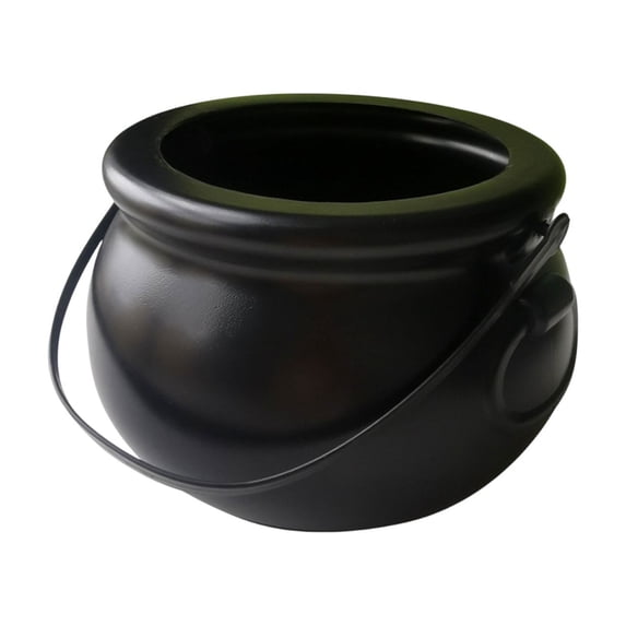 Halloween Candy Bucket Black Plastic Witch Cauldron Pot, Small Bucket with Handle for Trick Or Treat, Halloween Party Favors for Student Halloween Decoration 1 Pack