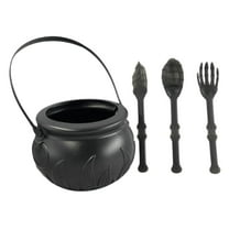 Halloween Candy Bucket Cauldron Bowl with Utensil Set for Children Trick or Treat and Spooky Party Decorations