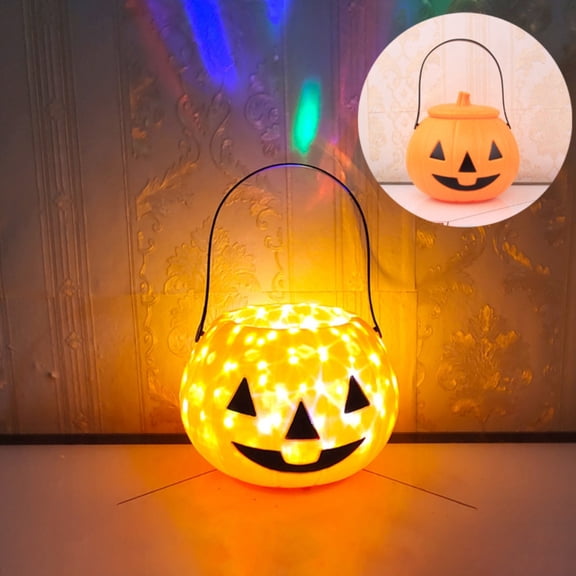 Halloween Candy Bucket Pumpkin Bucket Lantern Rotating Starry Sky Projection Handheld Trick or Treat Toy Pail for Party Favors，A