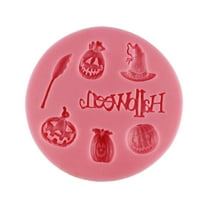 Halloween Candy Chocolate Molds 3D, 7-Cavity Halloween Silicone Molds Shaped with Skull Pumpkin Broom Witch Hat for Baking Jelly Chocolate Gummy Dessert-Pink-1 Pcs