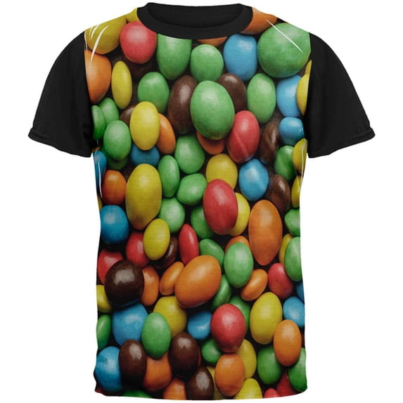 Halloween Candy Coated Chocolate All Over Mens Black Back T Shirt Multi MD