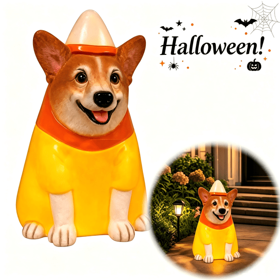 Halloween Candy Corn Corgi Decor Night Light, Cute Lighted Corgi Halloween Decor Outdoor, Halloween Corgi Statue for Front Door Home Party Display