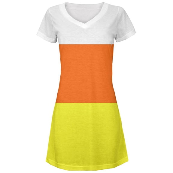 Halloween Candy Corn Costume Juniors V-Neck Beach Cover-Up Dress